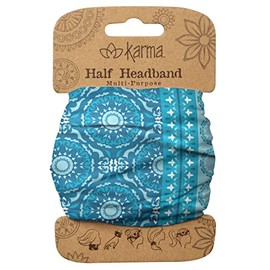 Karma Blue/Split Medallion Headband for Women - Medium - Fabric Headband and Stretchy Hair Scarf - Blue