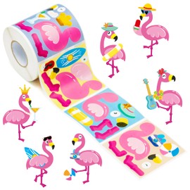Haooryx 300pcs Make A Flamingo Face Scene Sticker Roll Make Your Own Cartoon Pink Flamingo Sticker Decals Mix and Match Cute Flamingo DIY Sticker for Water Bottles Scrapbook Kids Birthday Party Supply
