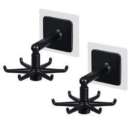 365Home Hanging Utensil Holder Hooks Kitchen Utensil Hanger Wall Mount 360 Degrees Rotating Folding Hook Self Adhesive Hook Utensil Rack with 6 Hooks for Kitchen Bathroom Cabinet (2 Blacks)