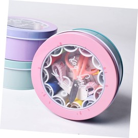 LALAFINA Household Thread Box Sewing Needle Kit Round Iron Case Essential for Quilting Dressmaking General Stitching