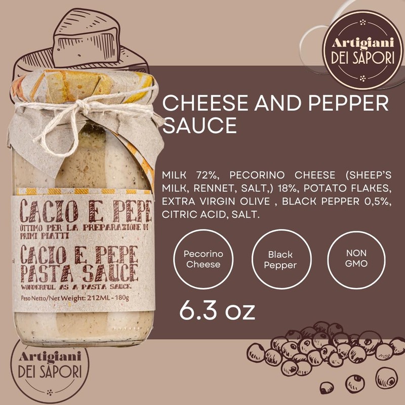 Cacio e Pepe Pasta Sauce, Creamy Cheese and Pepper Pasta