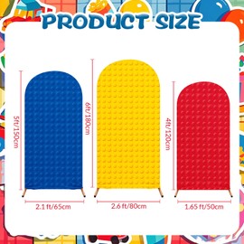 RimCereal Building Block Party Arch Cover Set of 3 Building Blocks Arch Backdrop Spandex Stretch Backdrop Stand Cover 4ft, 5ft, 6ft for Blocks Birthday Party Decor Supplies Favors(Red,Innovative)