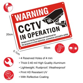 CCTV in Operation Sign Reflective Aluminum, Pack of 2 Data Compliant GDPR CCTV Sign 20x30cm (A4) Camera Metal Sign CCTV Signs Outdoor Waterproof, UV Resistant, Durable