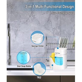 Dish Soap Dispenser with Sponge Holder, Soap Dispenser for Kitchen Sink(Includes One Sponge), 3-in-1 Kitchen Soap Dispenser Set - White