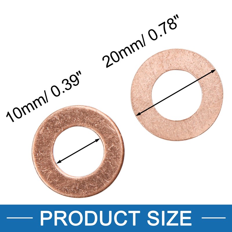 A ABSOPRO Copper Crush Washers Flat Sealing Gaskets Rings M10x20x1mm