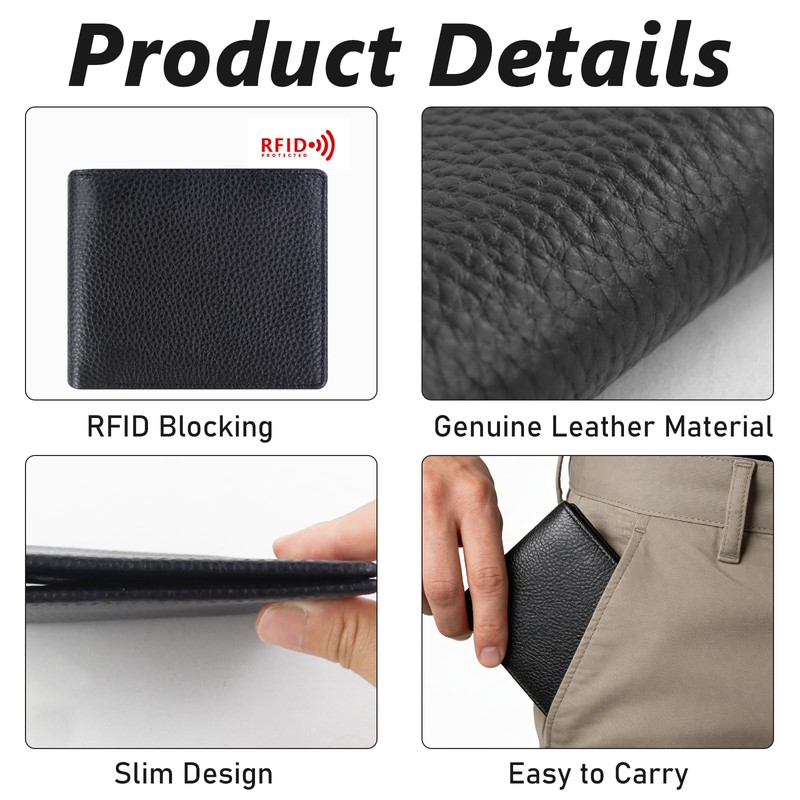 AdiStylinno Men’s Leather Wallet, RFID Blocking Bifold Men’s Wallets Bussiness