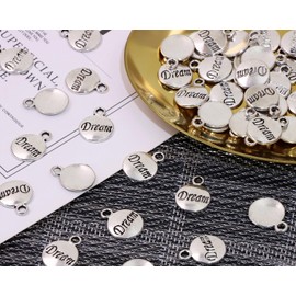 Shapenty Dream Charms Inspiration Message Charms for DIY Necklace Earring Bracelet Pendant Keychain Bookmark Jewelry Making Beading Ornaments Gift Inspiration Words Craft Projects, 50PCS