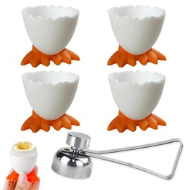 LIURFLNC 4 Pieces Egg Cups Funny + 1 Piece Egg Opener for Raw Eggs, Egg Cup Set, Egg Cup Modern Egg Opener, Egg Cup Plastic Boiled and Boiled Eggs for Breakfast