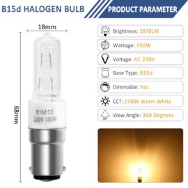 Caldarax Caldarax 2 Stck B15d 150W Halogenlampe Dimmbar, Warmwei? 2700K, 2870LM, Klar Halogenlampe Ceram Base, fr Deckenlampe, Kronleuchter, N?hmaschinenlampe, Wandlampe