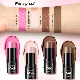 3Pcs Cream Contour Stick Makeup Kit,Shades with Highlighter Stick,Blush Stick and Bronzer Contour Stick for Sculpt the Cheeks,Long Lasting,Waterproof,Matte & Dewy Finish (Medium, 01# 02# 04#)