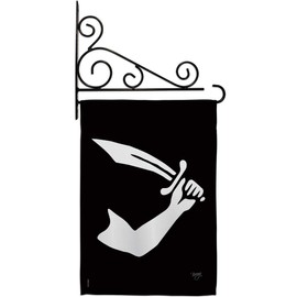 Thomas Tew Garden Flag Set Wall Holder Coastal Pirate Ship Skull Treasure Map Carribean Jolly Blackbeard Jack Small Decorative Gift Yard House Banner Made In USA 13 X 18.5