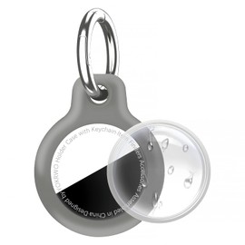 YOKRWO Holder 1-Pack Waterproof TPU Shell Protective Case, Anti-Scratch for Airtags Key Chain for Apple for Air Tags with All Metal Keychain Key Ring Clip (Gray)