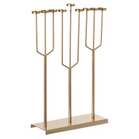 Modern Design Hanukkah Menorah Exceptional presentational Piece, 9 Branch Tea Light Candle Holders, Gold