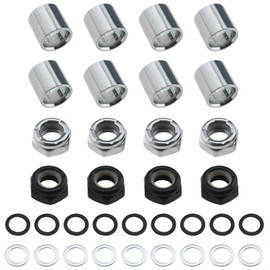 eMagTech 2 Sets Skateboard Truck Rebuild Kit Speed Washers & Bearing Spacers & Lock Nuts for Skateboards/Long Board Trucks (Black & Silver)