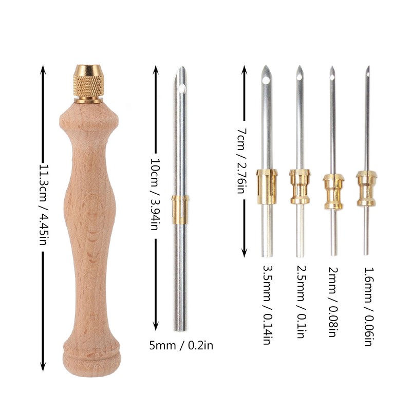 Punch Needle Tool Solid Wood Handle Adjustable 5mm 3.5mm 2.5mm