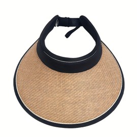 Women's Sun Hat - Large Brim Foldable Visor Cap Straw Hat Summer Sun Protection Beach Hat Visor Cap, beige
