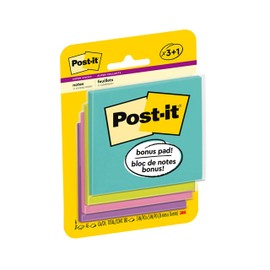 Post-it Super Sticky Notes, 3x3 in, 4 Pads, 2x the Sticking Power, Supernova Neons, Neon Colors, Recyclable(3321-SSAN-B)