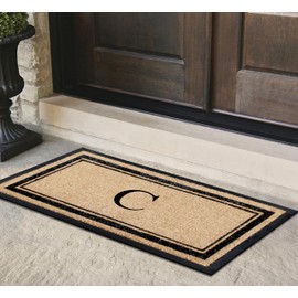 A1HC Natural Coir & Rubber Hand Flocked Large Monogrammed Door Mat 30x60 Inches Thick Durable Doormats for Entrance Heavy Duty, Thin Profile Front Door Mat, Long Lasting Front Door Entry Doormats