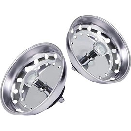 Highcraft 75111-2 - Colador para fregadero de cocina (3-1/2 pulgadas), cuerpo de acero inoxidable cromado con tapón de goma, 2 unidades