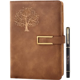 Fanery Sue Tree of Life Refillable Writing Journal for Women&Men Faux Leather Hardcover Notebook A5 College Ruled 200 Lined Pages Lay-Flat Personal Diary with Pen&Magnetic Buckle (Tree of Life-Brown)
