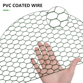 Aboofx Green Chicken Wire Mesh, 118 x 4 inch Chicken Wire Craft, Hexagonal PVC Coated Galvanized Iron Wire for Floral Arrangements, with 20 Zip Ties and 1 Pair of Glove