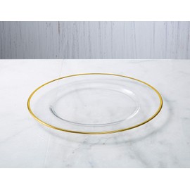 Classic Touch Decorium Glass Clear Chargers with Gold Rim- Set of 4- Measures: 13" D