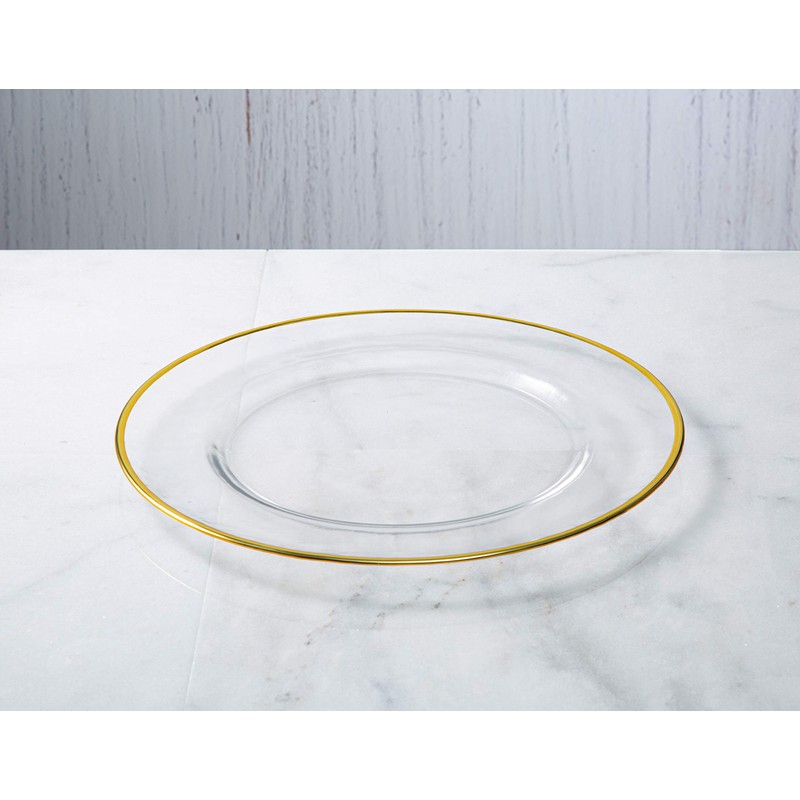 Classic Touch Decorium Glass Clear Chargers with Gold Rim- Set