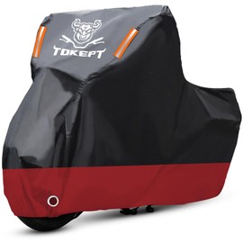 Tokept Motorcycle Cover Waterproof Outdoor, 210D Motorcycle Cover Heavy Duty Outdoor All Season Protection, Universal Scooter Cover with Night Reflective, Lock-Holes, Storage Bag (Up to 104")
