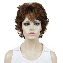Aimole Short Curly Wigs Synthetic Women Soft Wig With Layered Bangs (30 Medium Auburn)