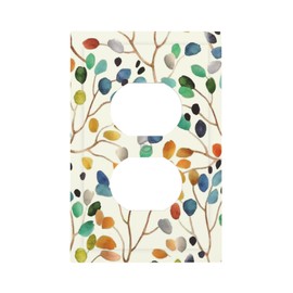 Watercolor Floral Boho Leaf 1-Gang Duplex Wall Plate Dual Device Electrical Receptacle Outlet Covers Colorful Yellow Cream Sage Olive Leaves Decorative Light Switch Faceplate Socket Faceplate Cover