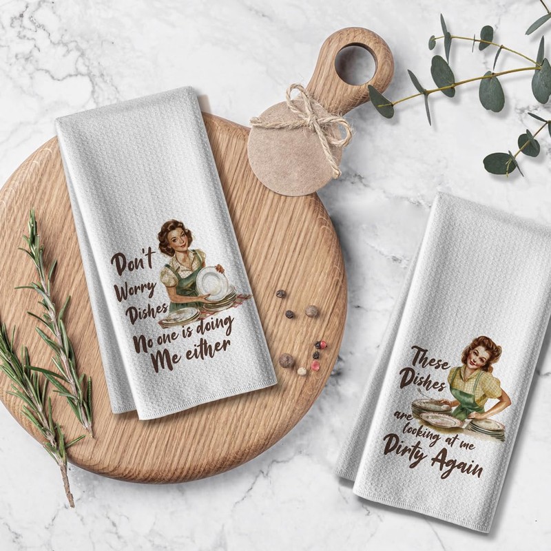 Hcaredee Dishes,Kitchen Towels,Funny Joked Themed Dishcloth,16 * 24,2Pack,Microfiber Bar Towel,Hilarious
