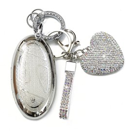 Simocky Fit for Hyundai Key Fob Cover with Diamond Keychain, Compatible with Hyundai 2023 2024 loniq 6 Grandeur GN7 KONA Smart Key Protector for Women (5/7 Buttons, Silver)