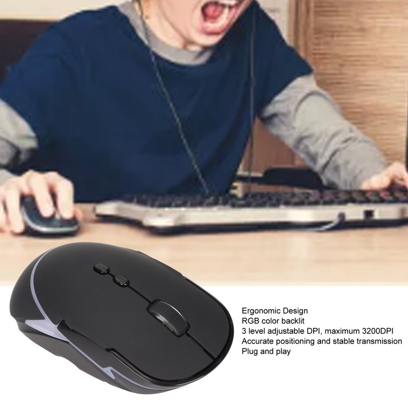 Wireless Gaming Mouse 3 Level Adjustable DPI RGB Color Backlit