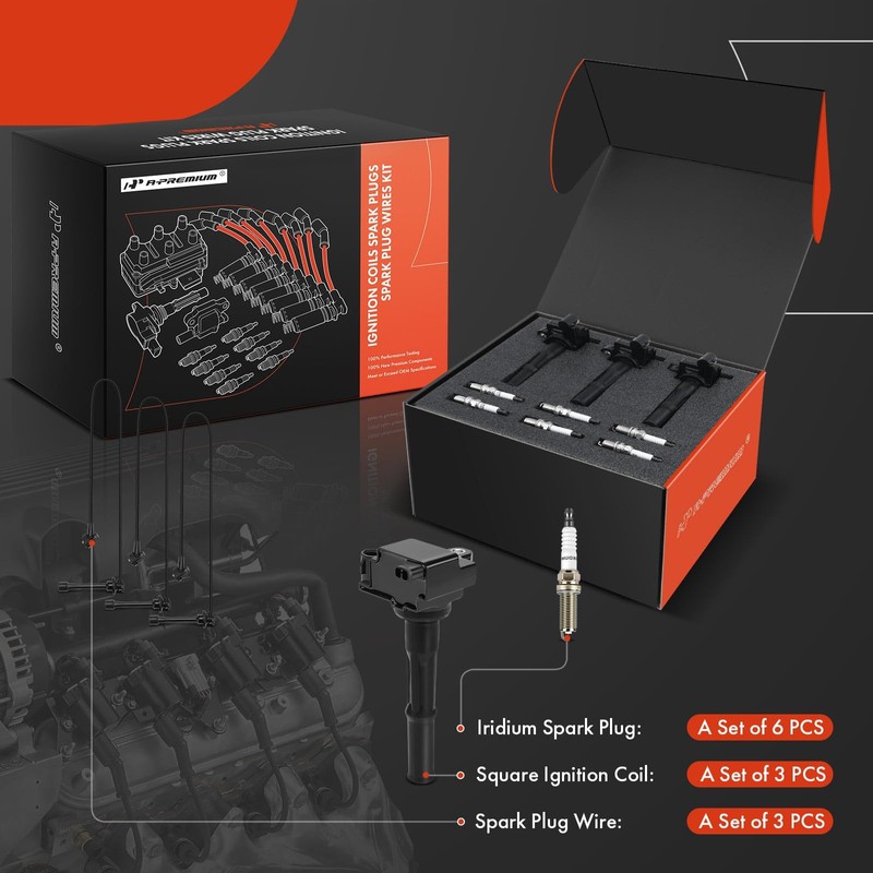 A-Premium 3 Ignition Coils with 3 Spark plug Wires and