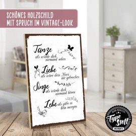 TypeStoff HS-00271 Wooden Sign with Saying – Dance, Love, Singing, Life – Shabby Chic Retro Vintage Nostalgia Decorative Typography Graphic Picture Colourful in Used Look Made of MDF Wood