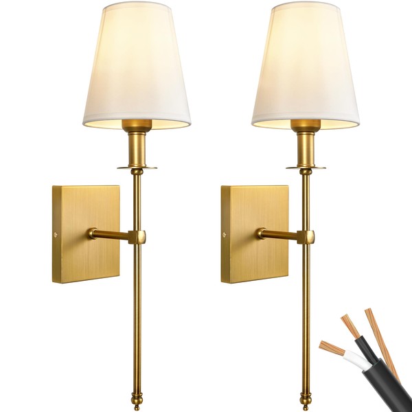 PASSICA DECOR Hardwired Wall Sconces Set of Two 2 Pack Vintage Wall Light Fixture for Bathroom Vanity Stairway Fireplace Kitchen Sink Living Room Bedroom Antique Brass
