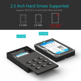 ineo Hard Drive Adapter 2.5" to 3.5" for SATA HDD/SSD, SATA III, Aluminum Heatsink, Black