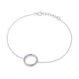 Old English Jewellers 925 Sterling Silver Rainbow Sapphire CZ Circle of Life Ladies Bracelet Adjustable Length