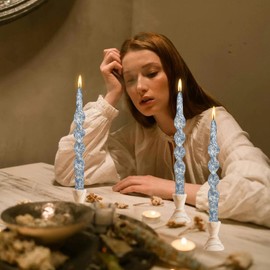 FLAMMUL Blue Floral Taper Candle Unscented Spiral Candlesticks Print Handmade Tapered Candles 10 Inch Twisted Candle for Home Wedding Dinner Party Decor Set of 2