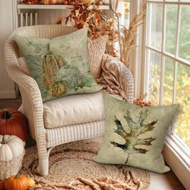 Fall 22x22 Throw Pillow Covers Set of 4, Watercolor Pumpkin Maple Leaves Decorative Holiday Pillow Case 22 x 22 Autumn Cushion Covers Pillowcase for Indoor Home Bedroom Couch Bed Sofa Decor