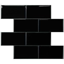 STICKGOO 10-Sheet Backsplash Peel and Stick Subway Tile, Black Self Adhesive Vinyl Wall Tiles, Stick on Backsplash for Kitchen and Bathroom(Thicker Design)