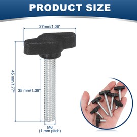 MECCANIXITY Knurled Clamping Knobs Handle Thumb Screws Bolt Knobs M6 x 35 mm Male Thread 27 mm Head for Electronics Automotive Furniture Assembly Wood Working DIY Projects(Black, Pack of 20)