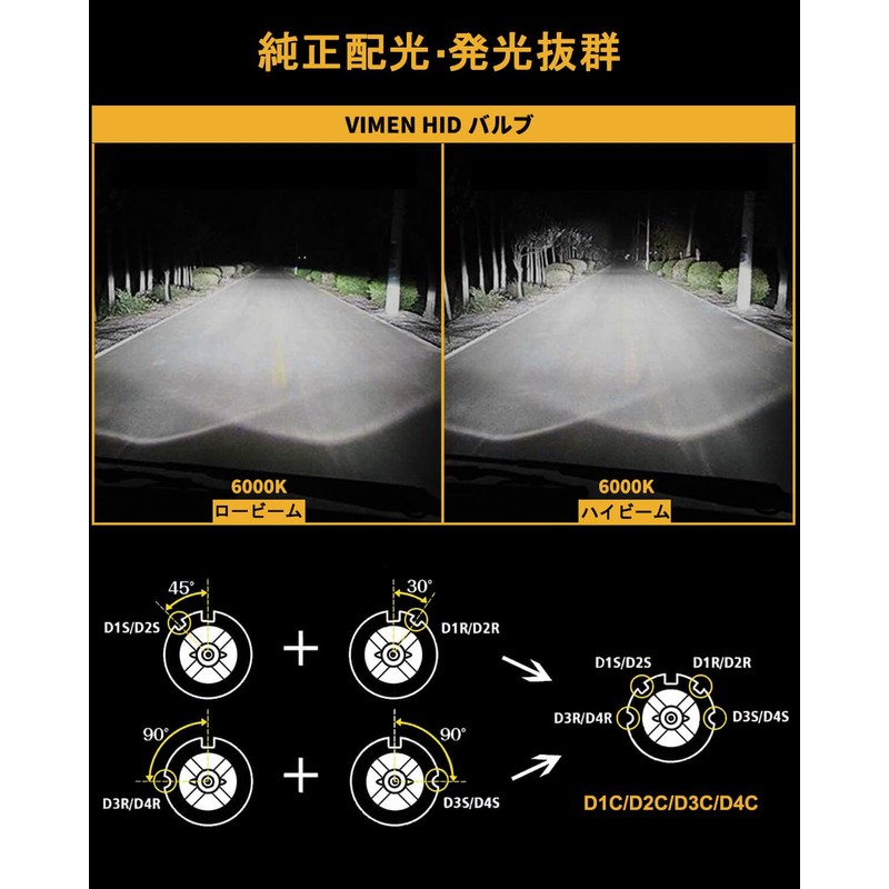 Vimen D4S HID Bulbs, Car Headlights, D4C Universal, Genuine Replacement,