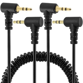 BERANMEY Coiled 2.5mm Audio Cable Adapter, 2 Pack 3FT/1M Retractable 90 Degree Right-Angled 2.5mm TRS Stereo Male to 2.5mm Male Mono Jack Headphone Speaker Audio Cord Gold Plated Plug 3 Pole