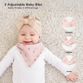 Susurration Baby Bib Triangular Scarf Muslin Neckerchief Baby for Boys and Girls, Neckerchief Drool Bib Baby Adjustable Pack of 10 (Pinkes Heart)