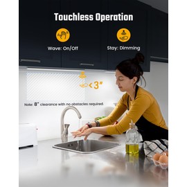 SUPERDANNY 16 Inch Under Cabinet Lights, Hand Wave Sensor 65 LED Under Cabinet Lighting, Upgraded Rechargeable 3000mAh Battery Cordless Under Counter Lights for Kitchen, Closet, Workbench, 2/Pack