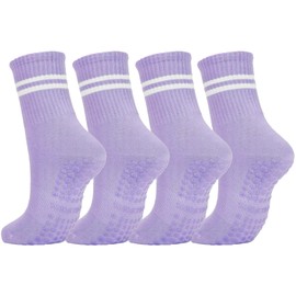 DTWAWA Womens 4Pcs Purple Pilates Grip Socks Non Slip Yoga Socks with Grips Barre Hospital Athletic Socks for Women