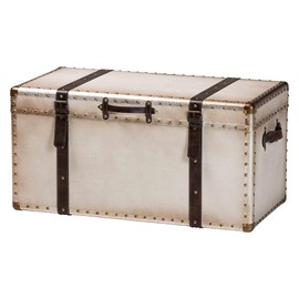 Baxton Studio Nevio Canvas Storage Trunk, Beige/Coffee/Black