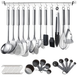 Berglander Berglander Kitchen Utensils Set 38 Pieces, Stainless Steel Cooking Utensils Set, Kitchen Gadgets Cookware, Kitchen Tool Set with Utensil Holder Rack And Hooks For Hanging Dishwasher Safe