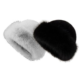 corfhy 2PCS Women's Winter Furry Hat, Faux Fur Russian Cossack Style Hat Headbands for Women Winter Russian